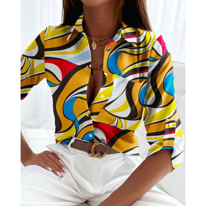 Monika Blau Grafik-Print Hemdbluse für Damen | Leicht und Lässig | Alltag und Freizeit - S/M/L/XL/2XL