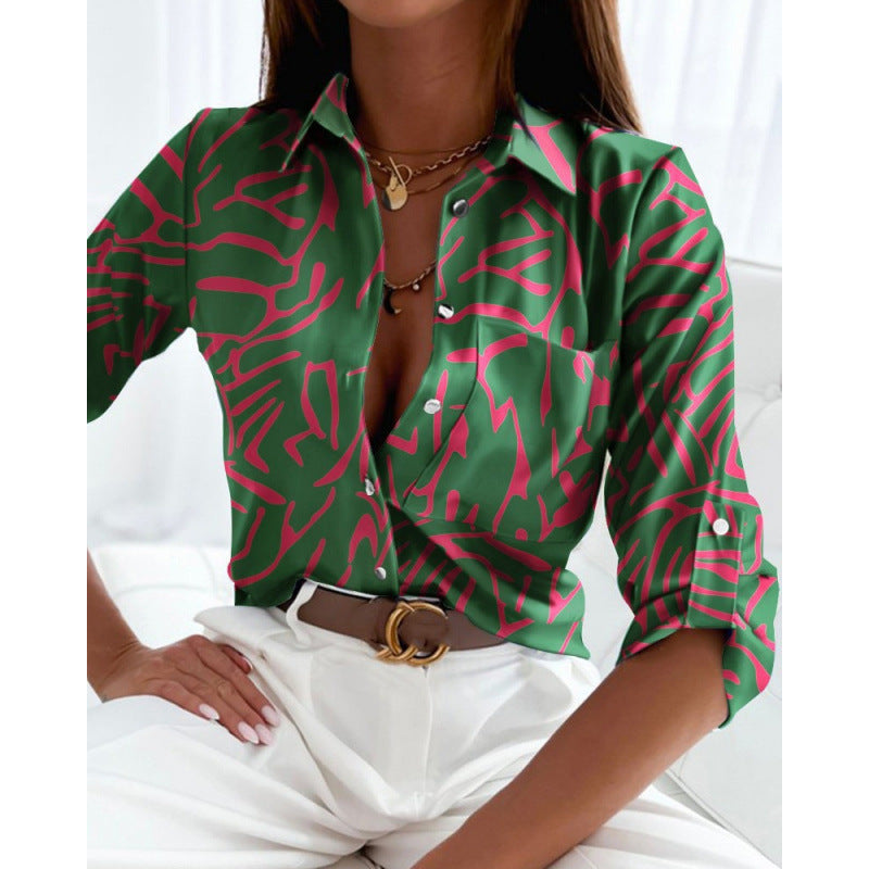 Monika Blau Grafik-Print Hemdbluse für Damen | Leicht und Lässig | Alltag und Freizeit - S/M/L/XL/2XL