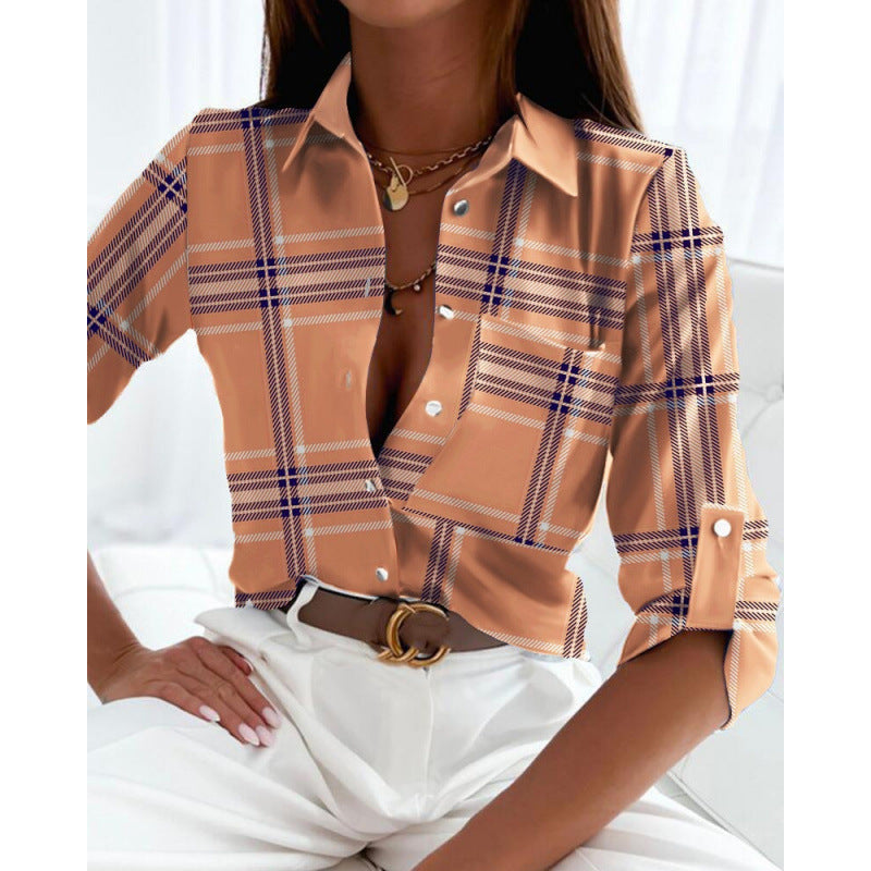 Monika Blau Grafik-Print Hemdbluse für Damen | Leicht und Lässig | Alltag und Freizeit - S/M/L/XL/2XL