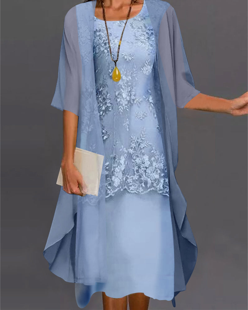 Rosemarie Himmelblau Spitzen-Chiffon Zweiteiliges Kleid für Damen | Elegante Midi-Silhouette | Hochzeit & Festlichkeiten - M/L/XL/2XL/3XL/4XL/5XL