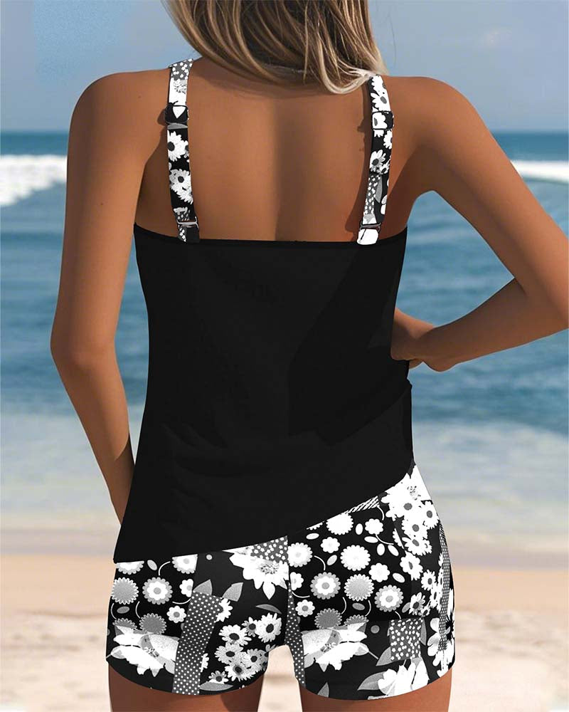 Vreni Lila Florales Tankini Set für Damen | Schnelltrocknend Sportlich - S/M/L/XL/2XL/3XL/4XL