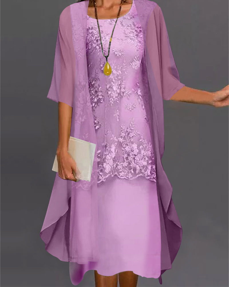 Rosemarie Himmelblau Spitzen-Chiffon Zweiteiliges Kleid für Damen | Elegante Midi-Silhouette | Hochzeit & Festlichkeiten - M/L/XL/2XL/3XL/4XL/5XL
