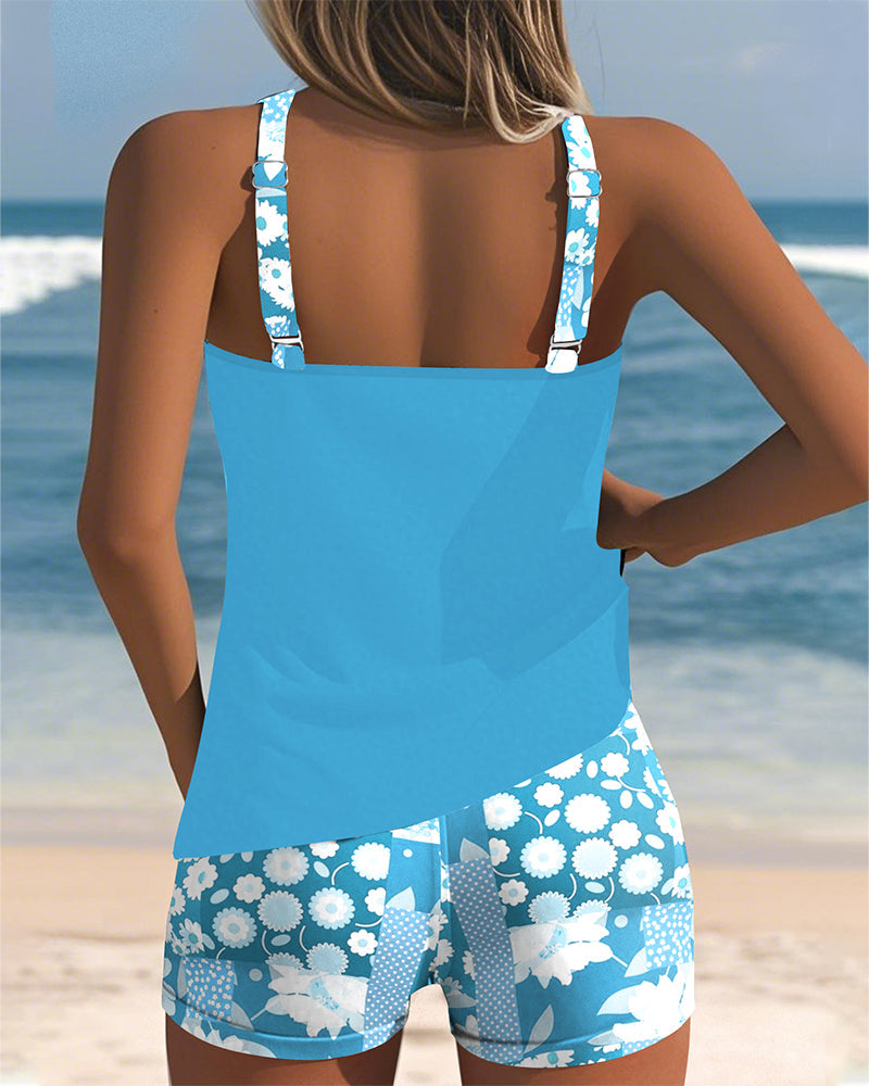 Vreni Lila Florales Tankini Set für Damen | Schnelltrocknend Sportlich - S/M/L/XL/2XL/3XL/4XL