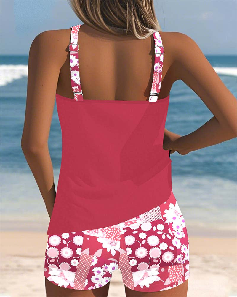 Vreni Lila Florales Tankini Set für Damen | Schnelltrocknend Sportlich - S/M/L/XL/2XL/3XL/4XL