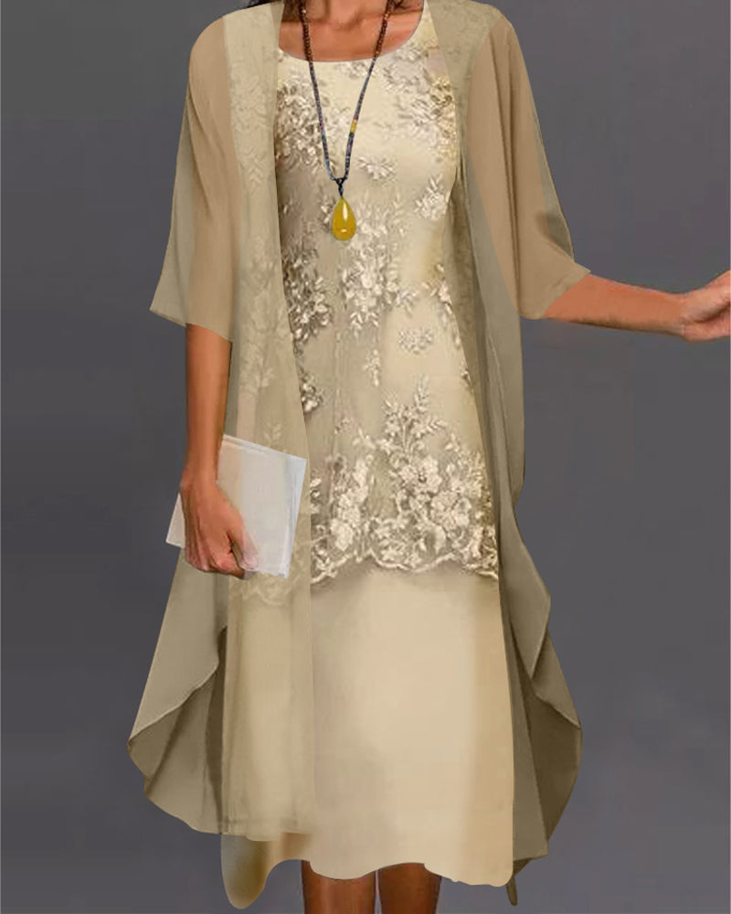 Rosemarie Himmelblau Spitzen-Chiffon Zweiteiliges Kleid für Damen | Elegante Midi-Silhouette | Hochzeit & Festlichkeiten - M/L/XL/2XL/3XL/4XL/5XL