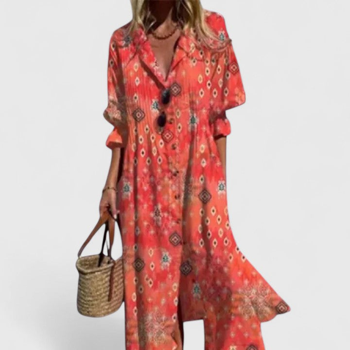 Susanne Weiss Geblümtes Maxi-Hemdblusenkleid für Damen | Leichtes Boho Sommerkleid | Floraler Print - S/M/L/XL/2XL/3XL