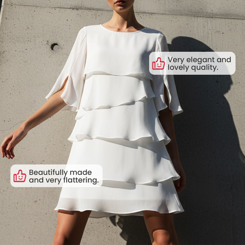 Monika Blau Gestuftes Rüschen-Kleid mit Flutter-Ärmeln für Damen | Leicht Fliessend | Alltag & Events - S/M/L/XL/2XL/3XL