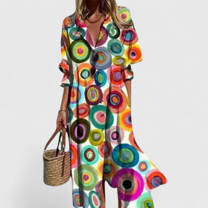 Susanne Weiss Geblümtes Maxi-Hemdblusenkleid für Damen | Leichtes Boho Sommerkleid | Floraler Print - S/M/L/XL/2XL/3XL