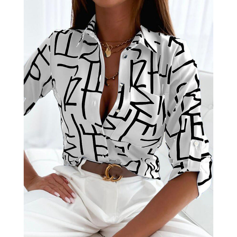 Monika Blau Grafik-Print Hemdbluse für Damen | Leicht und Lässig | Alltag und Freizeit - S/M/L/XL/2XL