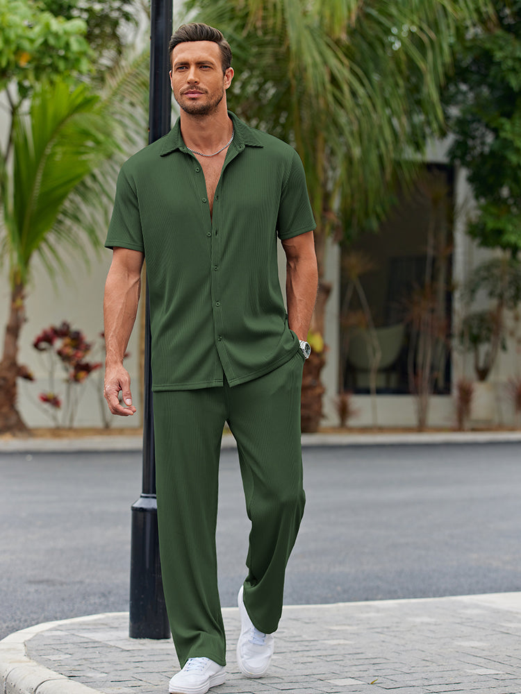 Dieter Schwarz Geripptes Kurzarm-Hemd-Set für Herren | Lockerer Casual-Look | Alltag und Urlaub - S/M/L/XL/2XL/3XL/4XL
