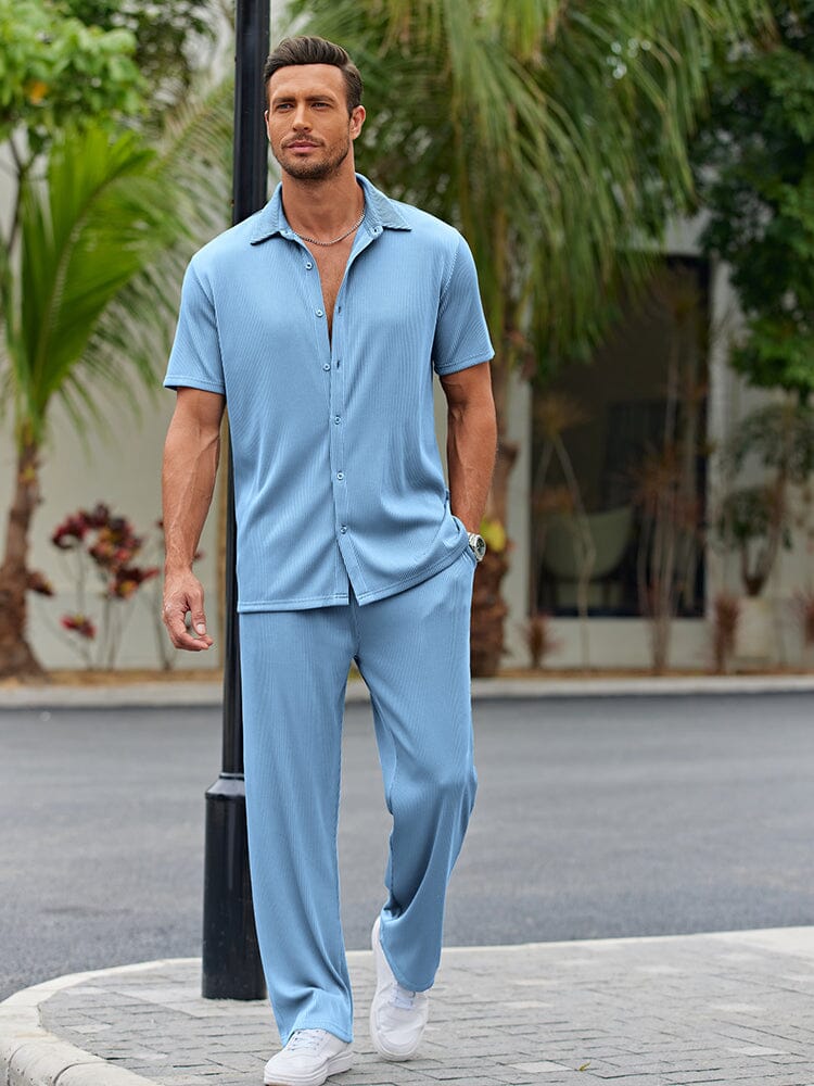 Dieter Schwarz Geripptes Kurzarm-Hemd-Set für Herren | Lockerer Casual-Look | Alltag und Urlaub - S/M/L/XL/2XL/3XL/4XL