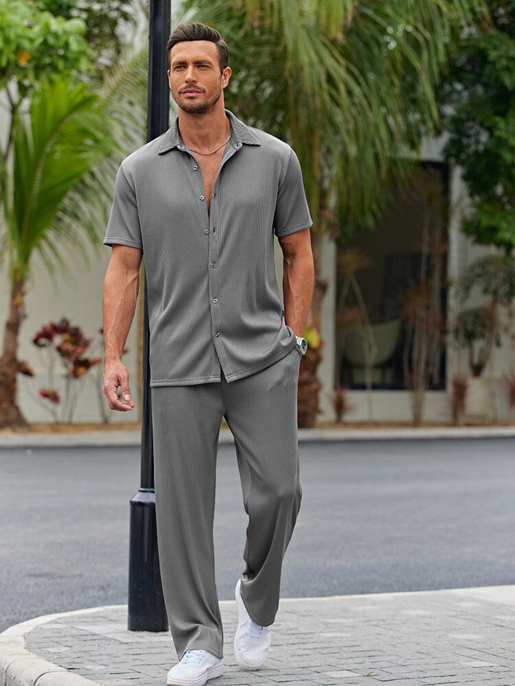 Dieter Schwarz Geripptes Kurzarm-Hemd-Set für Herren | Lockerer Casual-Look | Alltag und Urlaub - S/M/L/XL/2XL/3XL/4XL