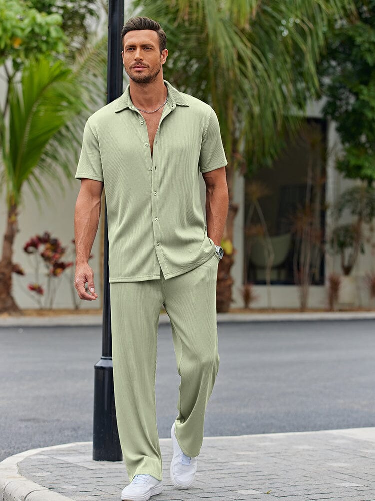 Dieter Schwarz Geripptes Kurzarm-Hemd-Set für Herren | Lockerer Casual-Look | Alltag und Urlaub - S/M/L/XL/2XL/3XL/4XL