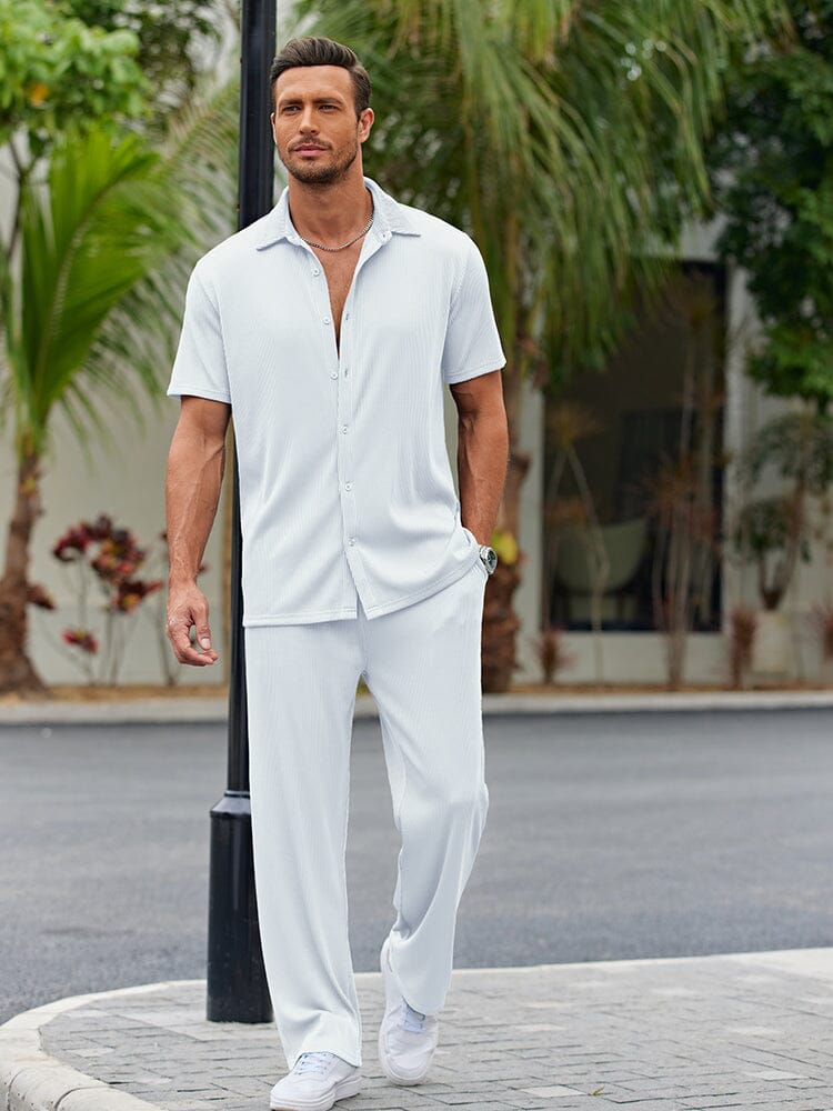 Dieter Schwarz Geripptes Kurzarm-Hemd-Set für Herren | Lockerer Casual-Look | Alltag und Urlaub - S/M/L/XL/2XL/3XL/4XL