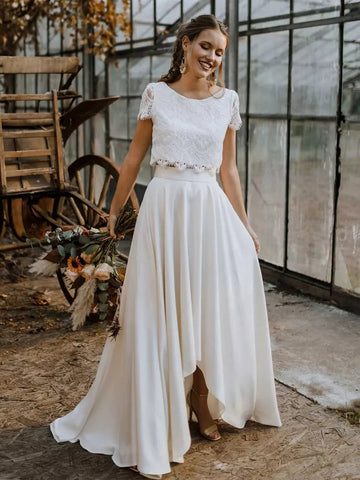 Alba Boho Hochzeitskleid | Zweiteiliges Spitzenoberteil und Fließender Rock- S-5XL
