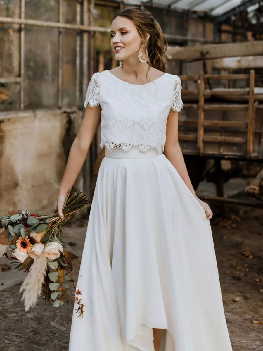 Alba Boho Hochzeitskleid | Zweiteiliges Spitzenoberteil und Fließender Rock- S-5XL
