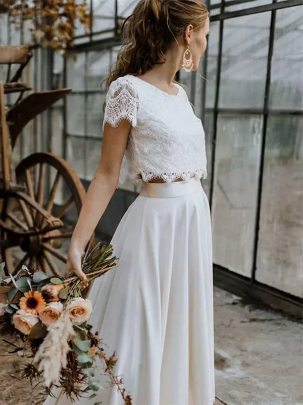Alba Boho Hochzeitskleid | Zweiteiliges Spitzenoberteil und Fließender Rock- S-5XL
