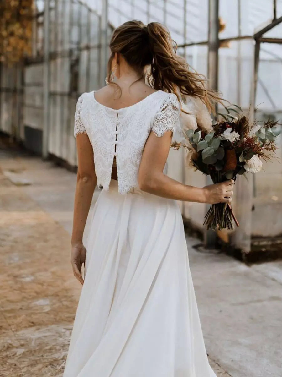 Alba Boho Hochzeitskleid | Zweiteiliges Spitzenoberteil und Fließender Rock- S-5XL