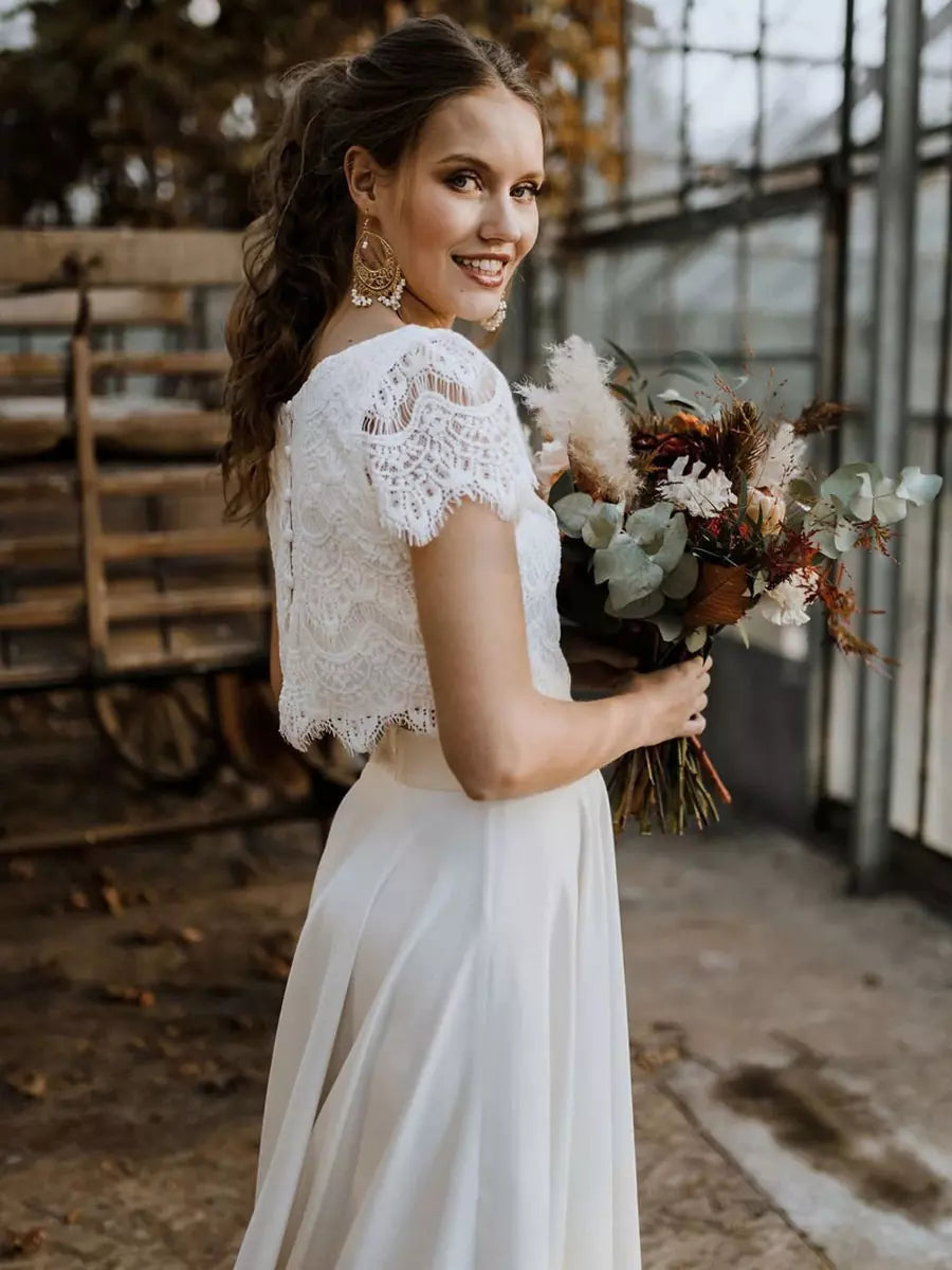 Alba Boho Hochzeitskleid | Zweiteiliges Spitzenoberteil und Fließender Rock- S-5XL