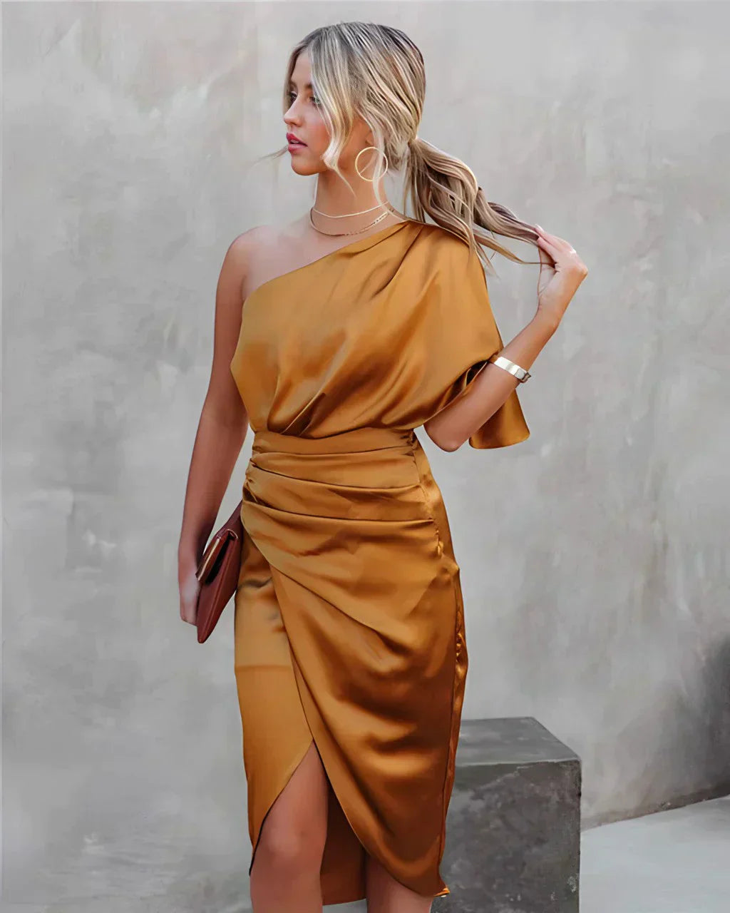 Alba Damen Midi-Kleid | Asymmetrisches Design, Polyester- S/M/L/XL