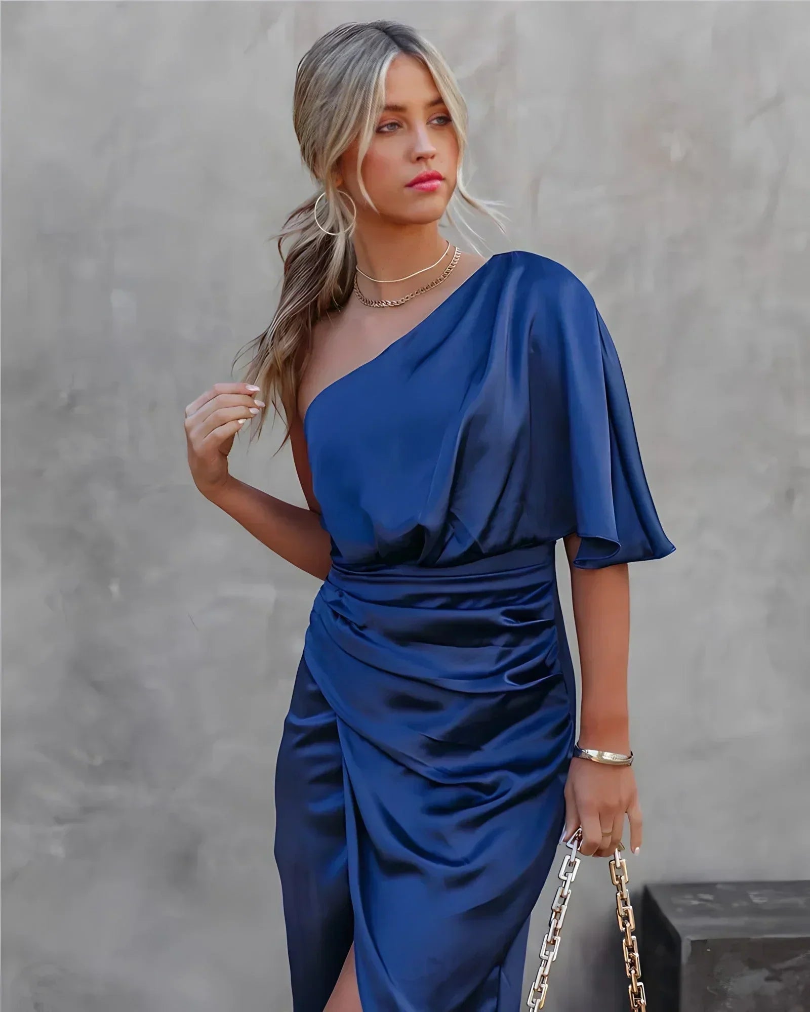 Alba Damen Midi-Kleid | Asymmetrisches Design, Polyester- S/M/L/XL