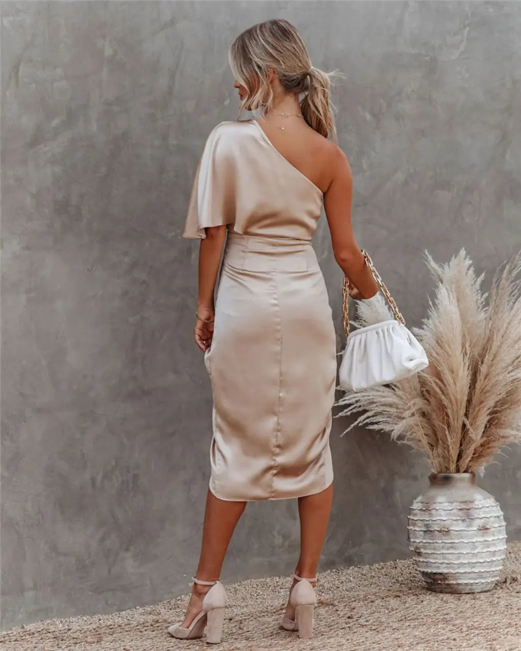 Alba Damen Midi-Kleid | Asymmetrisches Design, Polyester- S/M/L/XL