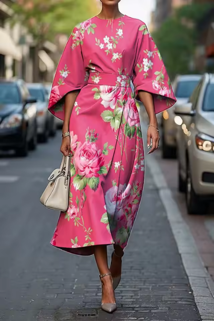 Aline Damen Midikleid | Blumenmuster, Vielseitig