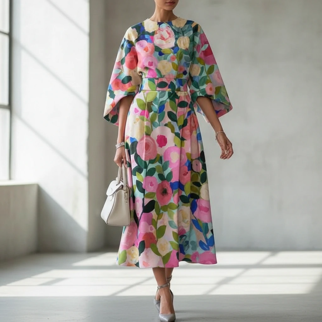 Aline Damen Midikleid | Blumenmuster, Vielseitig