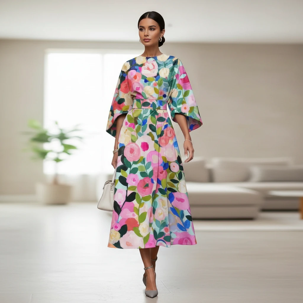 Aline Damen Midikleid | Blumenmuster, Vielseitig