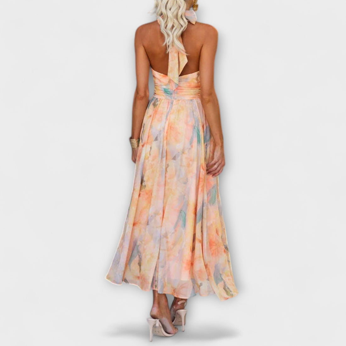 Aqua Damen Maxi Kleid | Fließende Silhouette, Aquarellmuster