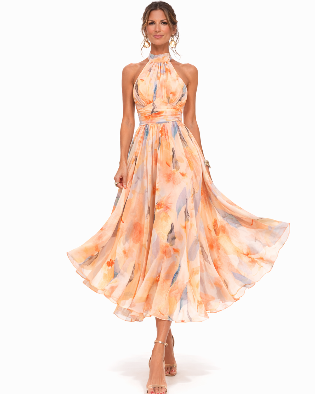 Aurora - Aquarell Druck Halter Neck Kleid