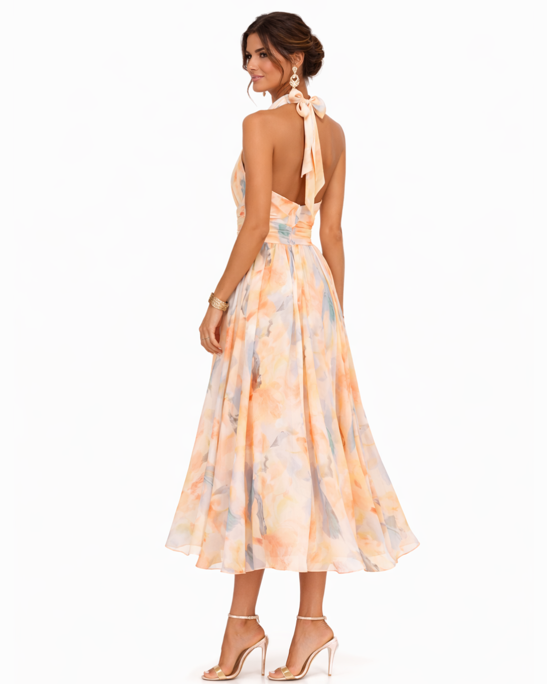 Aurora - Aquarell Druck Halter Neck Kleid
