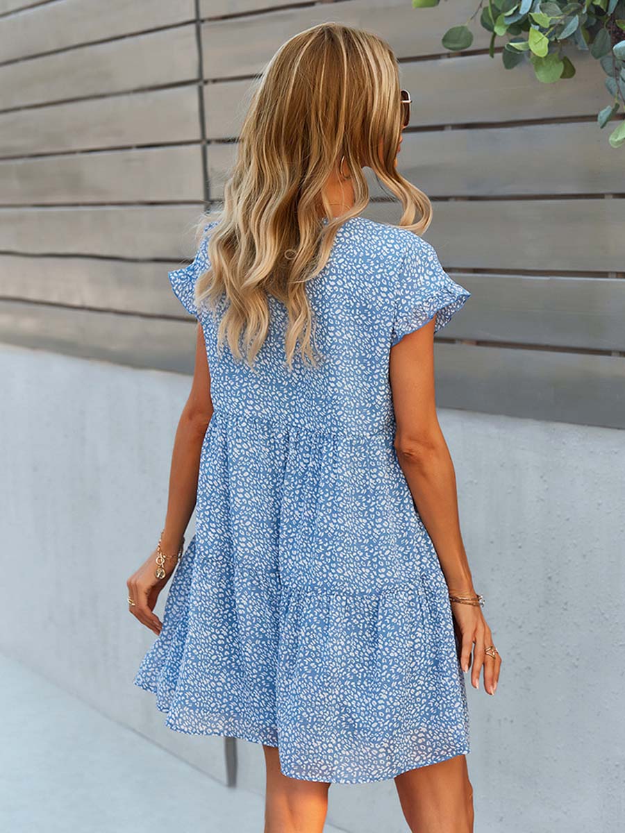 Ava Damen A-Linien-Kleid | V-Ausschnitt, Blumenmuster- S-XL