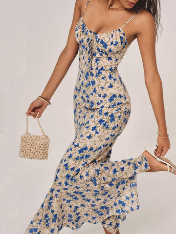 Ava Damen Maxikleid | Floral Print mit Binderdetail- S/M/L