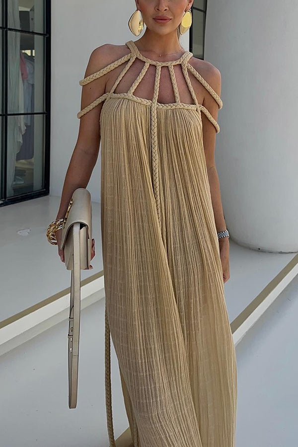 Ava Damen Maxikleid | Leinenmischung mit Drapierungen
