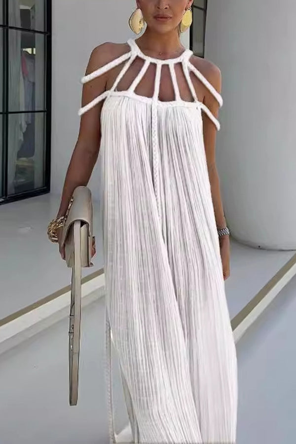 Ava Damen Maxikleid | Leinenmischung mit Drapierungen