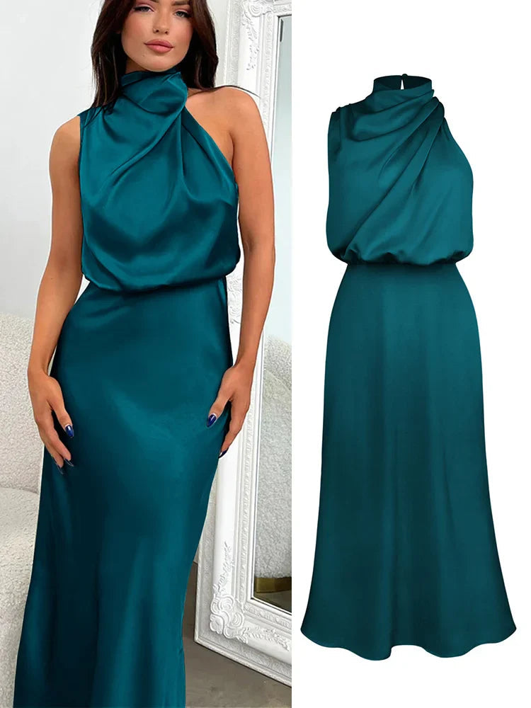 Ava Damen Midi Kleid | Asymmetrischer Ausschnitt, Tailliert- S-XL