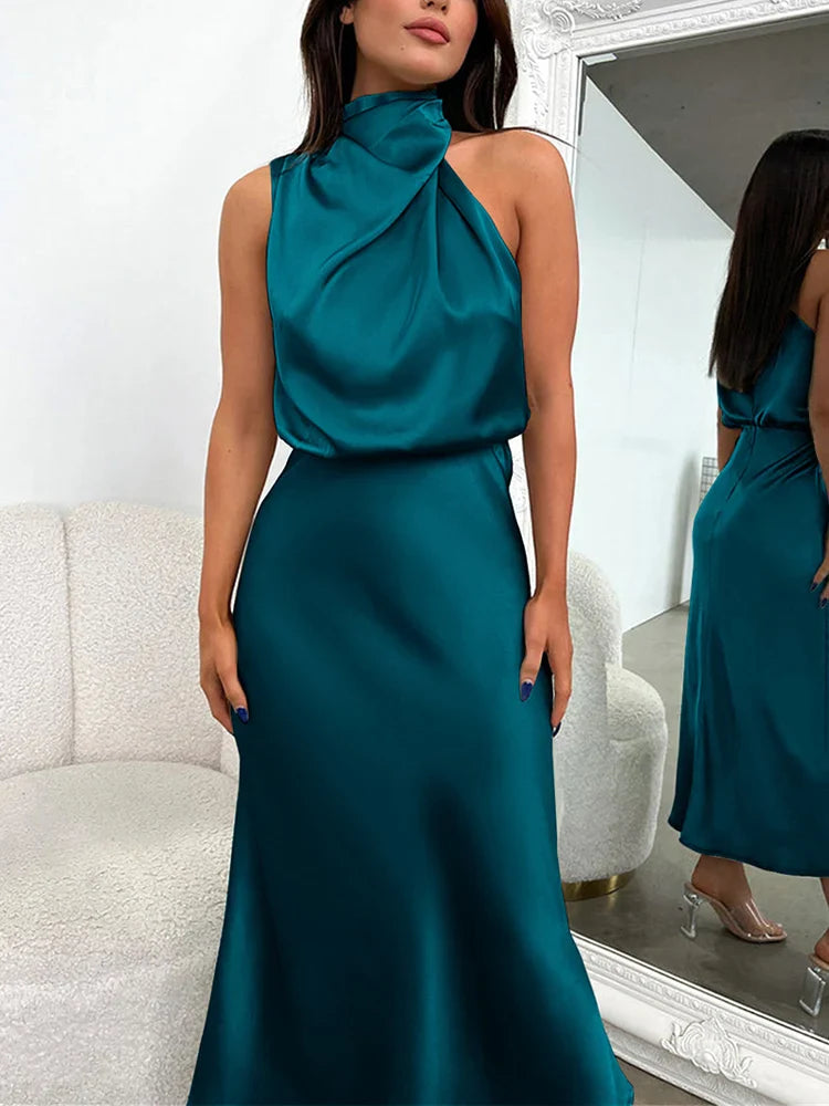 Ava Damen Midi Kleid | Asymmetrischer Ausschnitt, Tailliert- S-XL