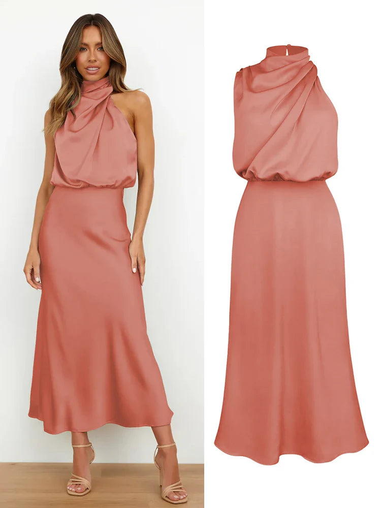 Ava Damen Midi Kleid | Asymmetrischer Ausschnitt, Tailliert- S-XL