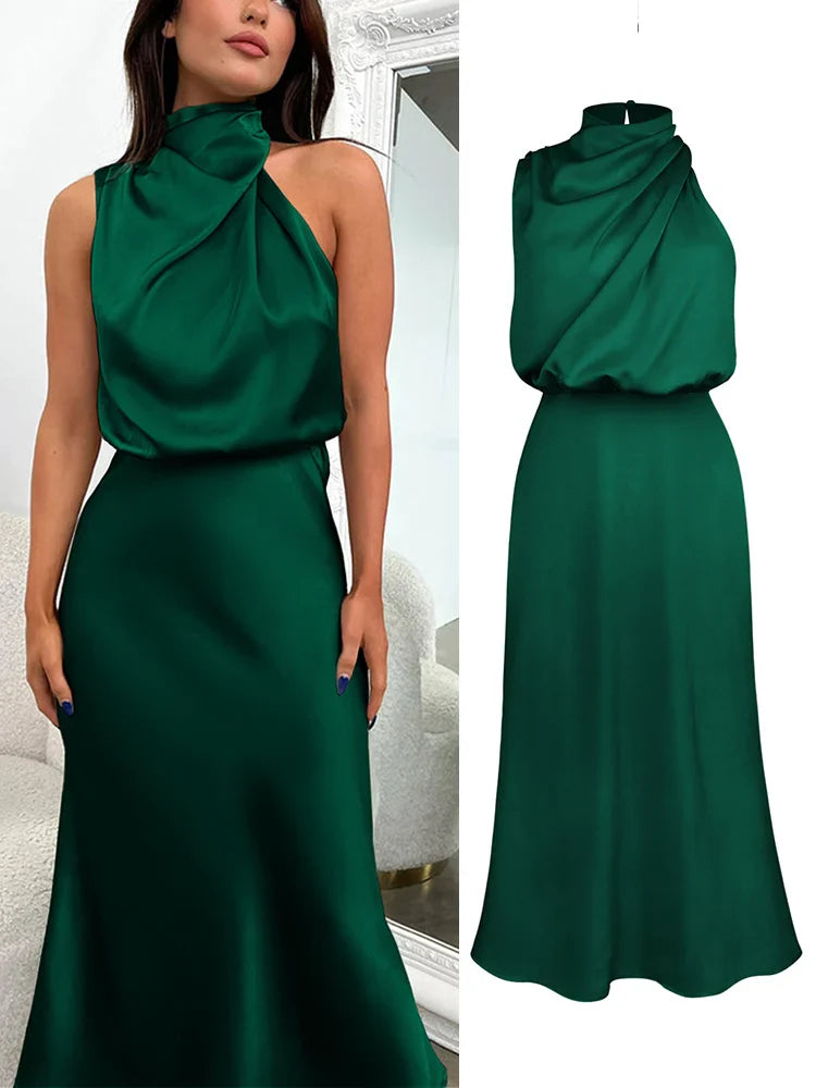Ava Damen Midi Kleid | Asymmetrischer Ausschnitt, Tailliert- S-XL