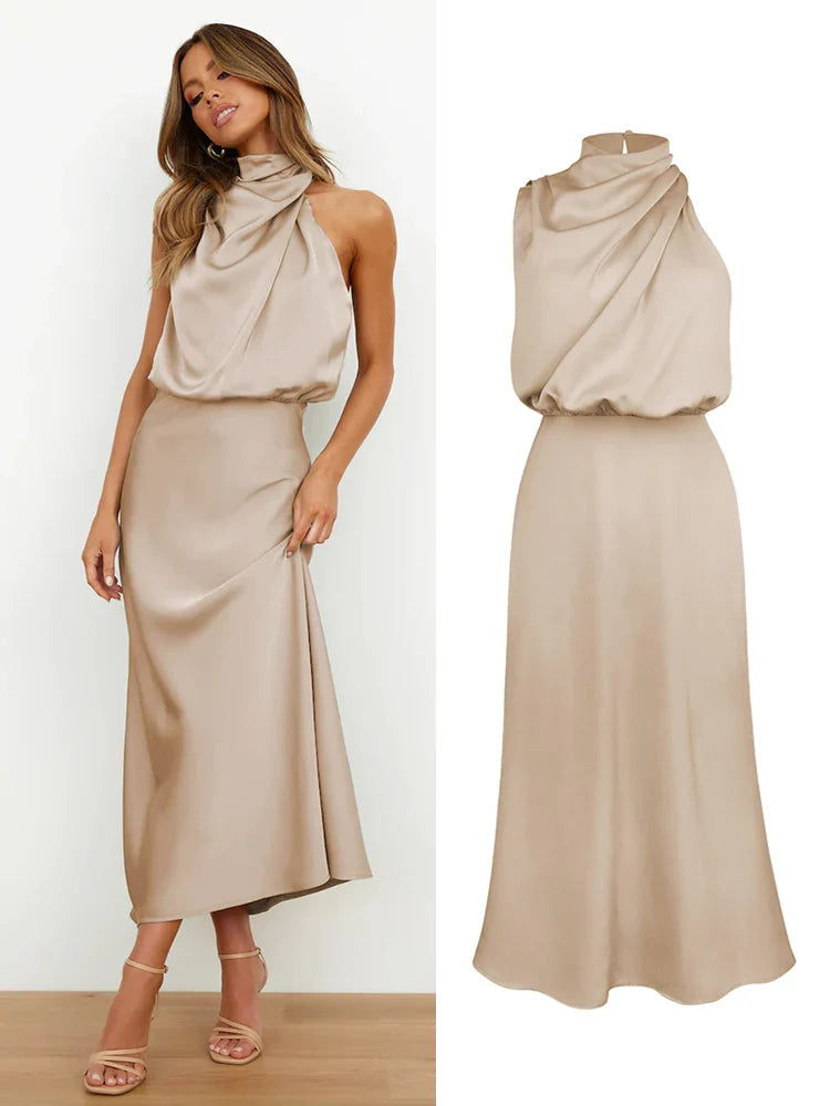 Ava Damen Midi Kleid | Asymmetrischer Ausschnitt, Tailliert- S-XL