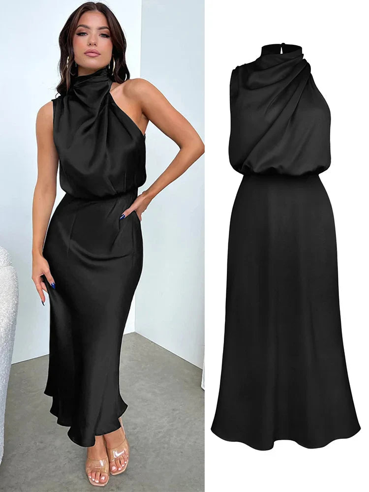 Ava Damen Midi Kleid | Asymmetrischer Ausschnitt, Tailliert- S-XL
