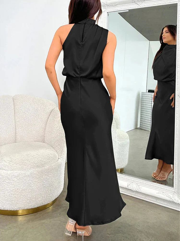 Ava Damen Midi Kleid | Asymmetrischer Ausschnitt, Tailliert- S-XL