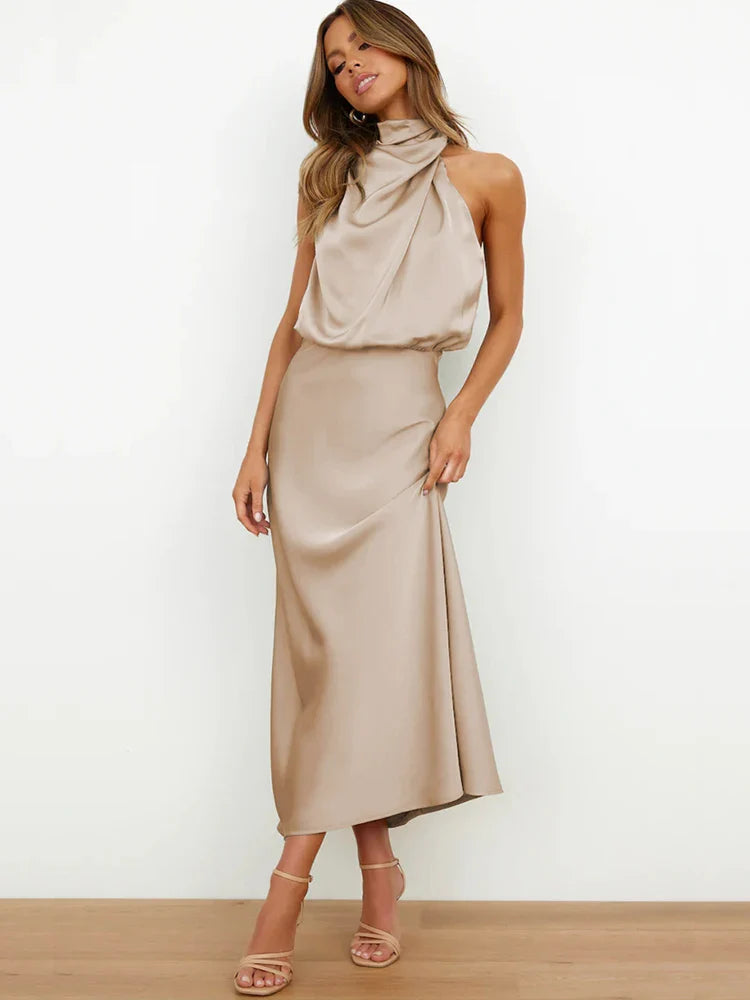 Ava Damen Midi Kleid | Asymmetrischer Ausschnitt, Tailliert- S-XL