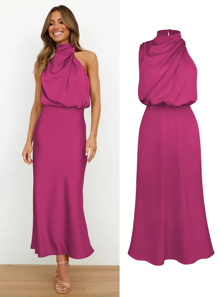 Ava Damen Midi Kleid | Asymmetrischer Ausschnitt, Tailliert- S-XL