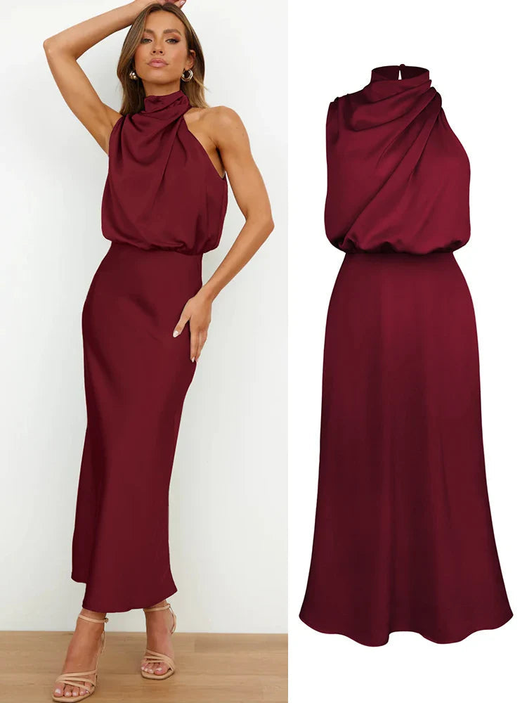 Ava Damen Midi Kleid | Asymmetrischer Ausschnitt, Tailliert- S-XL