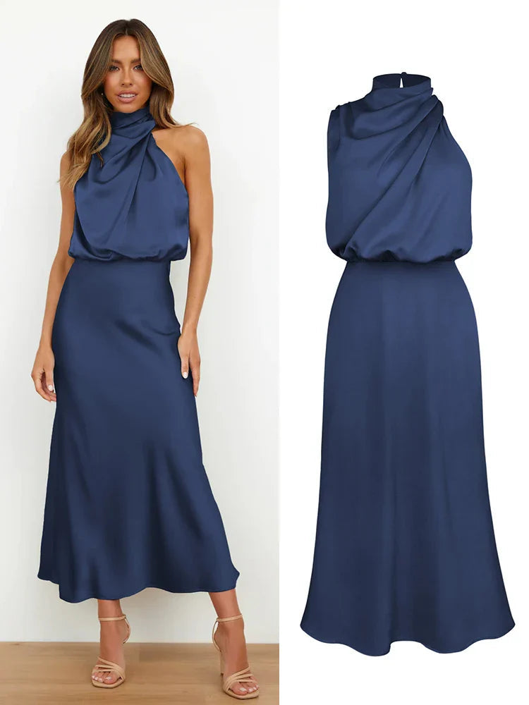 Ava Damen Midi Kleid | Asymmetrischer Ausschnitt, Tailliert- S-XL