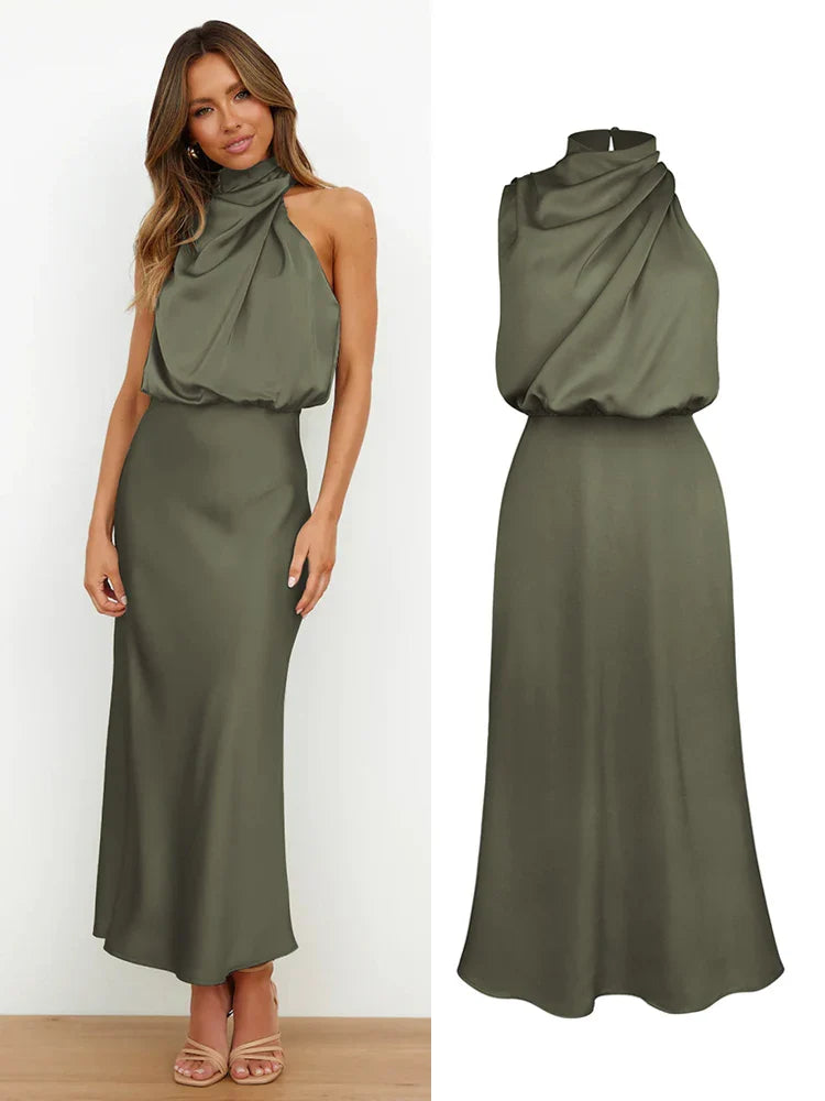 Ava Damen Midi Kleid | Asymmetrischer Ausschnitt, Tailliert- S-XL