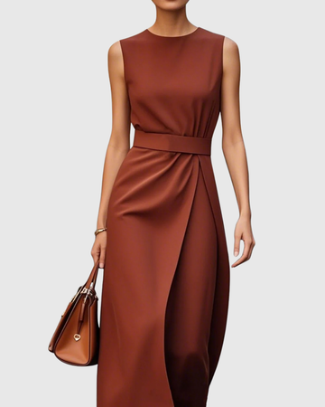 Ava Damen Midi Kleid | Taillendrapierung, Ärmellos- S-2XL
