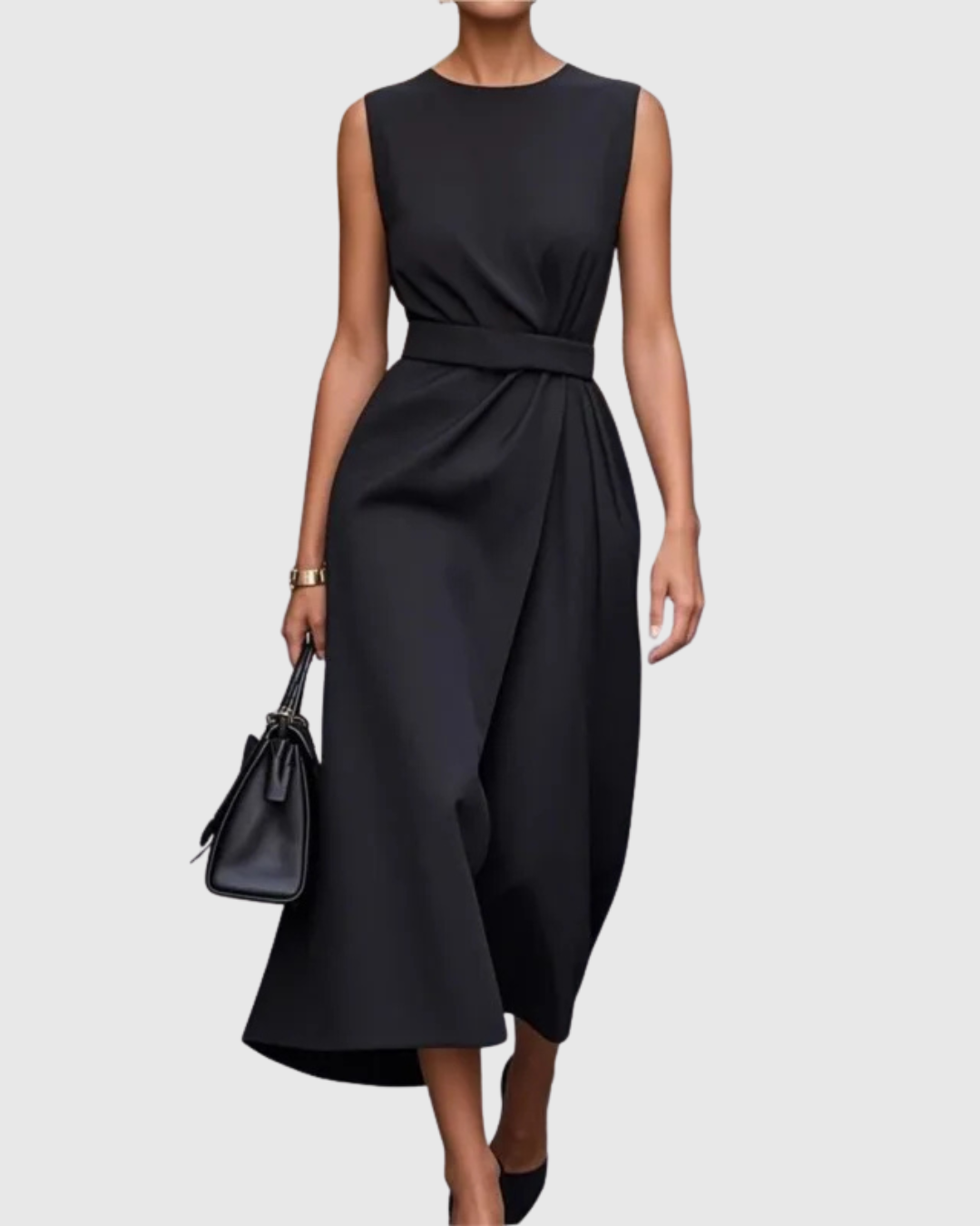 Ava Damen Midi Kleid | Taillendrapierung, Ärmellos- S-2XL